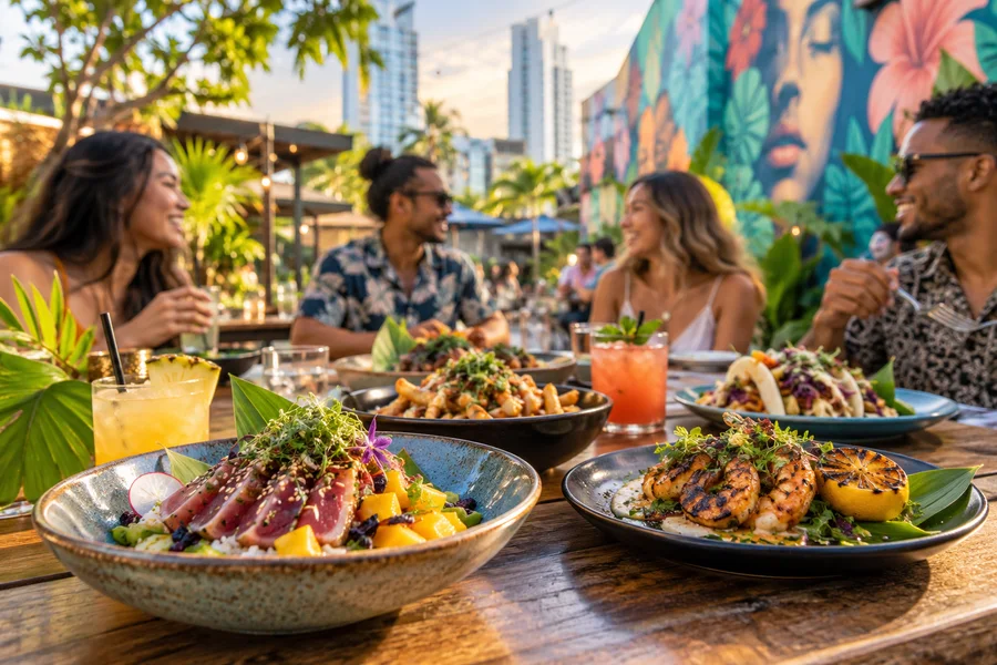 Colorful local food served in Hawaii's Kakaako district